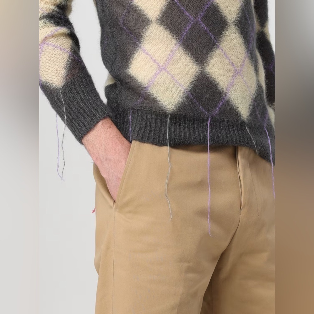 497 Nwt Marni Argyle-pattern V-neck wool-blend jumper Size 54 Color Grey Yellow - Picture 10 of 12